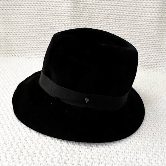 Helen Kaminski Australia Black Rabbit Fur Felt Ribbon Trim Fedora Classic Hat OS main image 7